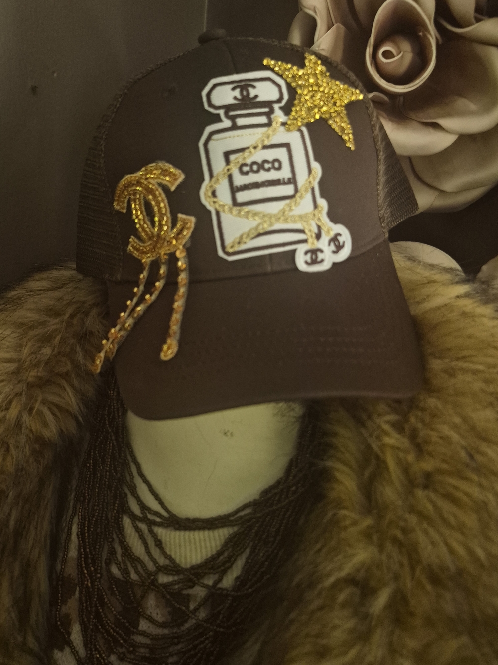 Embellished Brown Trucker Hat